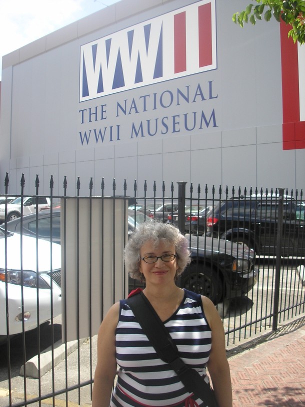 Susie in front of the National World War II Museum, New Orleans.  Photo by Jim Kilfoyle.